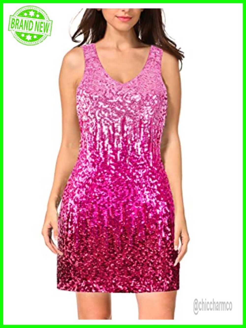 Sequin Bodycon V-Neck Sleeveless Party Cocktail Dress